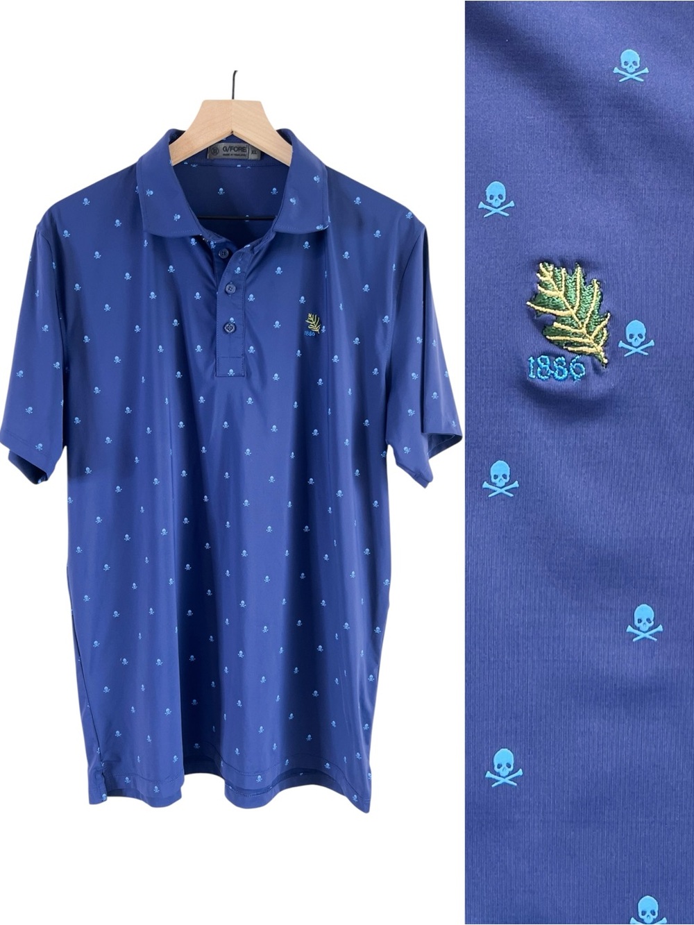 G/FORE Men’s Golf Polo Navy Blue Skull Print The Tuxedo Club Logo size XL